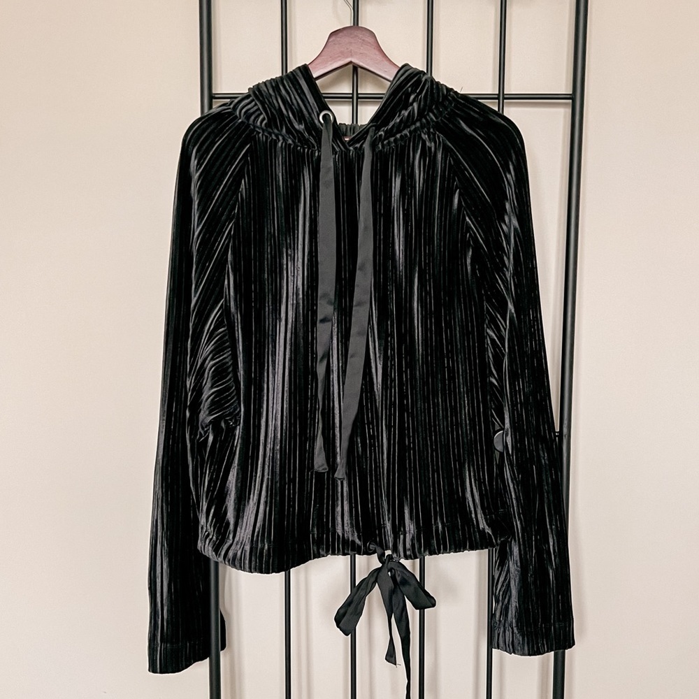 Rachel Roy Black Velvet Ribbon Hoodie Sz M